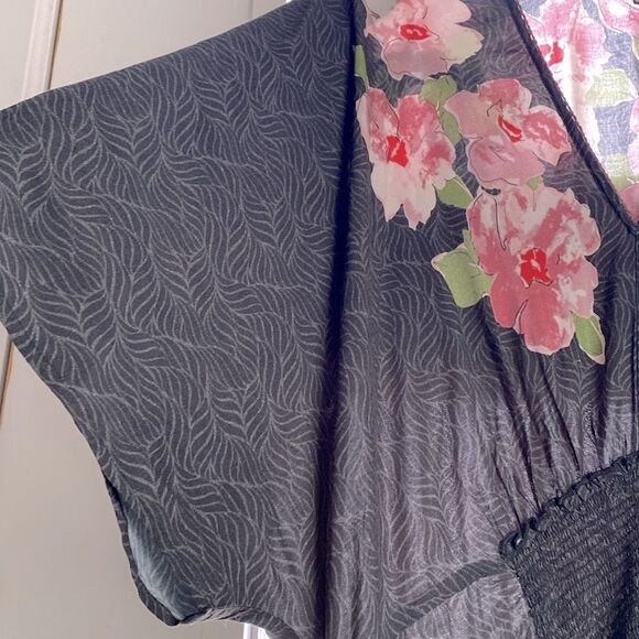 Bl-nk Anthropologie Floral Black Kimono Dress Plus One Size Boho Luxury Vacation - Picture 5 of 13